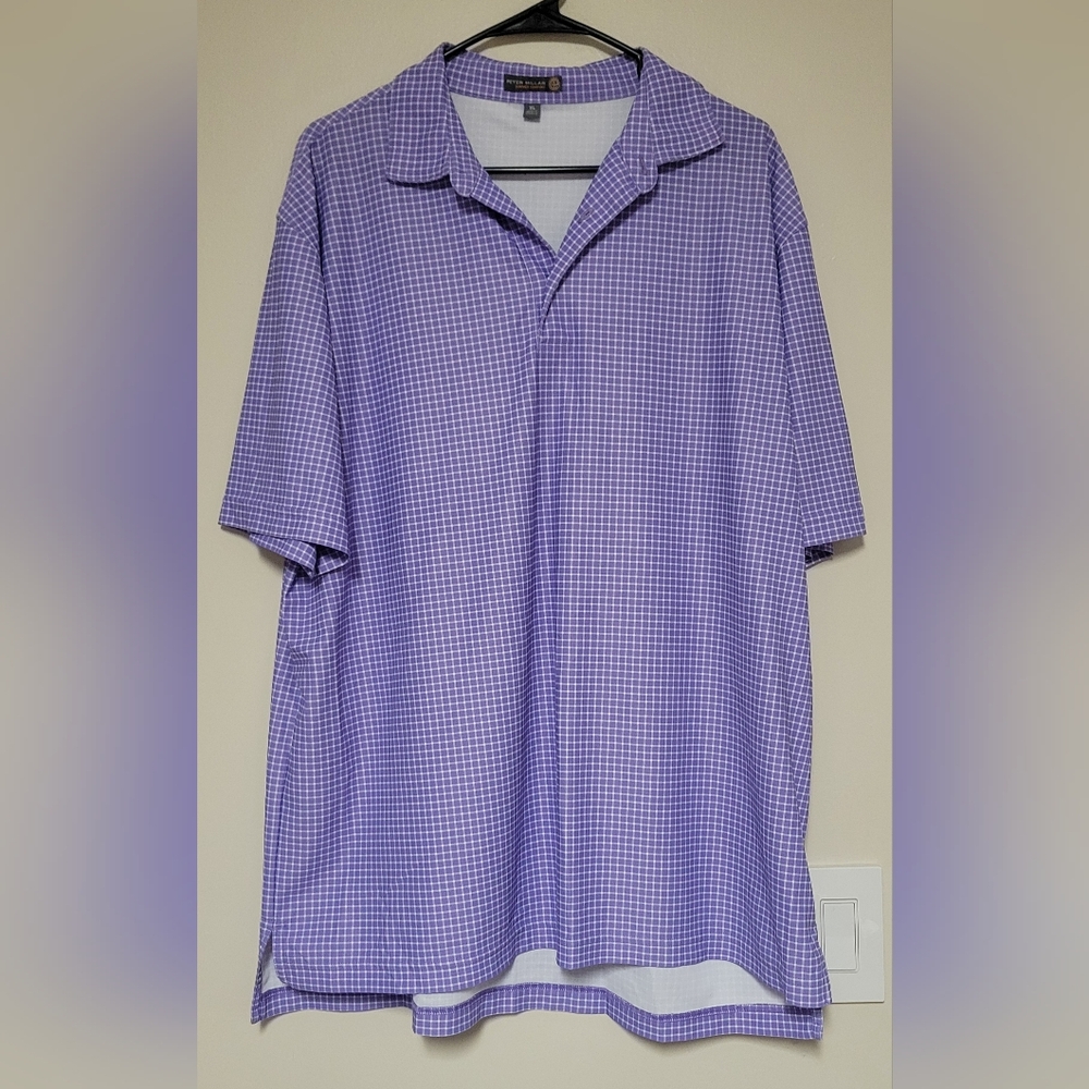 Peter Millar Summer Comfort Polo Mens Size XL Purple Check Gingham Golf Shirt